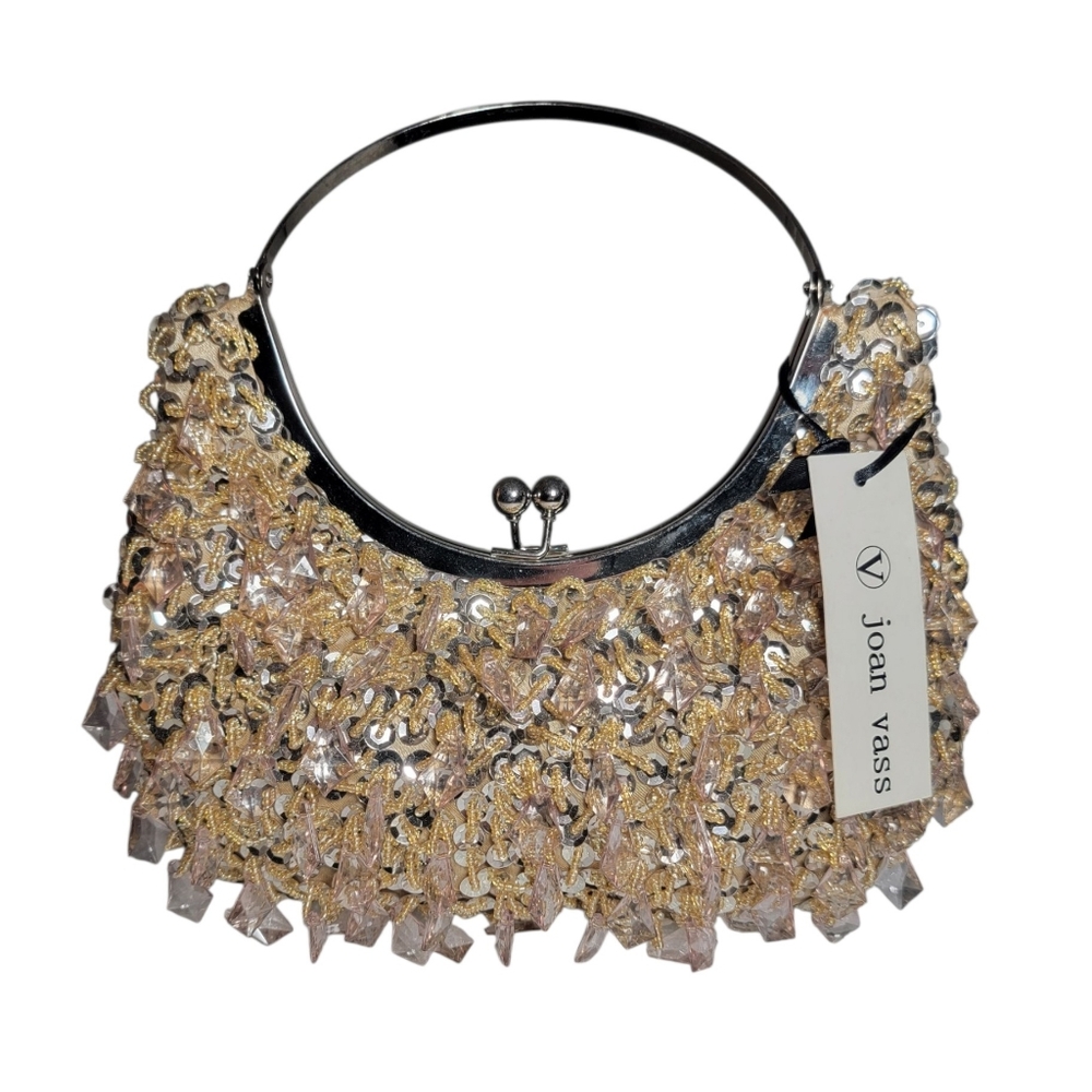 Joan Vass Shimmering Light Gold Sequin Clutch